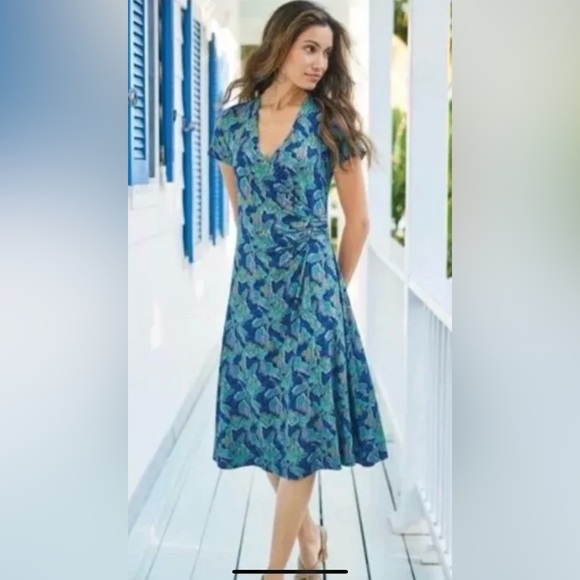 Soft Surroundings Dresses & Skirts - Soft Surroundings Blue Green Printed Midi Wrap Dress